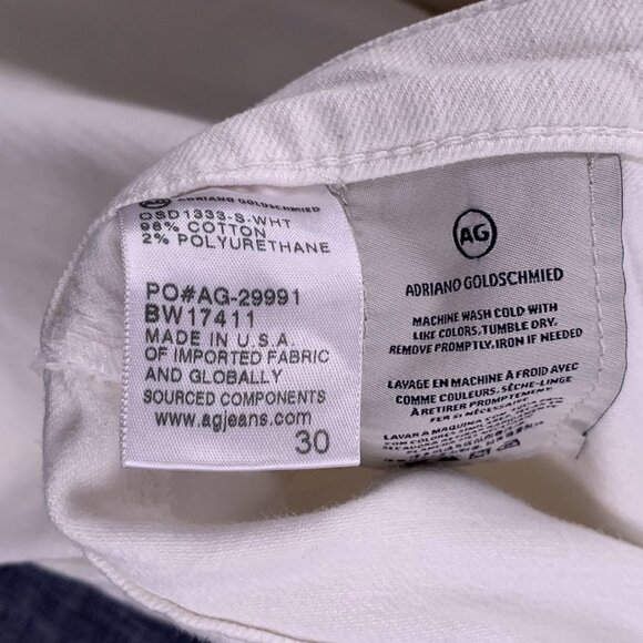AG The Stilt Roll Up Cigarette White Denim Jeans Size 30 Adriano Goldschmeid - Picture 6 of 6